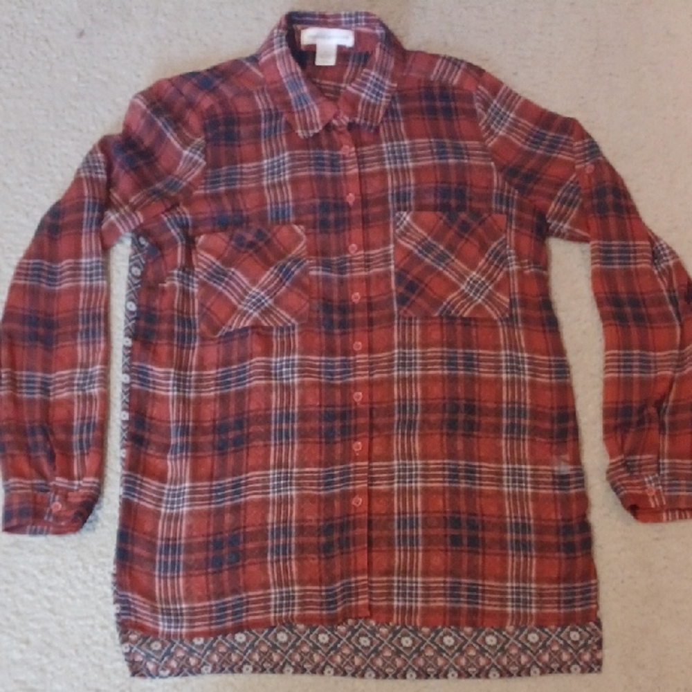 Band of Gypsies Plaid And Floral Sheer Button Down Top